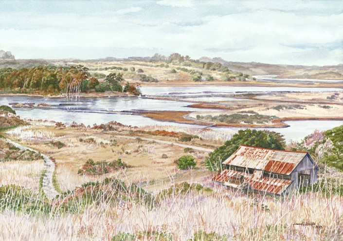 Elkhorn Slough | 14" x 20" Original Watercolor framed $900